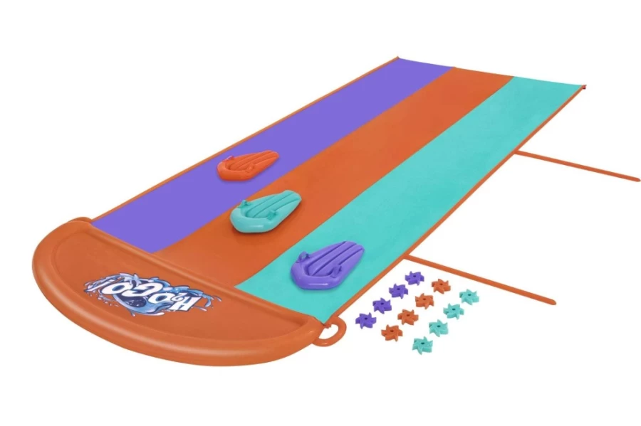 Bestway H2Ogo! 16-Foot Triple Lane Water Slide with Sponge Soakers, 3 Rider Capacity, Outdoor Summer Fun