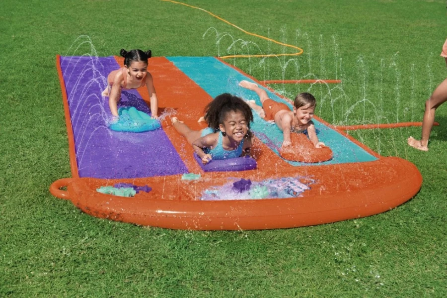 Bestway H2Ogo! 16-Foot Triple Lane Water Slide with Sponge Soakers, 3 Rider Capacity, Outdoor Summer Fun