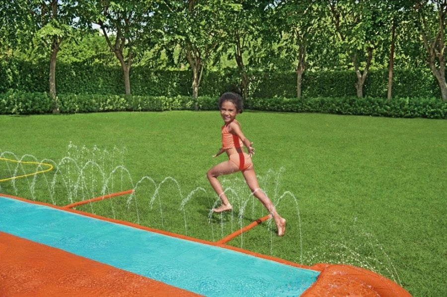 Bestway H2Ogo! 16-Foot Triple Lane Water Slide with Sponge Soakers, 3 Rider Capacity, Outdoor Summer Fun