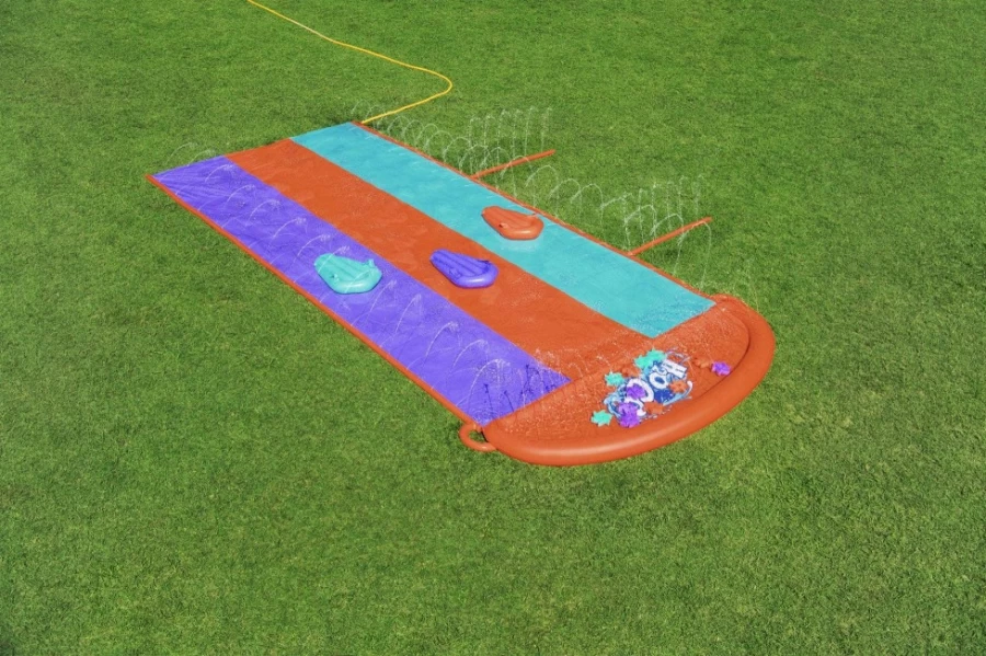 Bestway H2Ogo! 16-Foot Triple Lane Water Slide with Sponge Soakers, 3 Rider Capacity, Outdoor Summer Fun