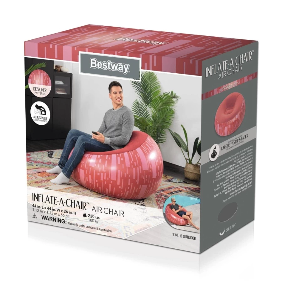 Bestway Inflatable Chair with Rapid Inflation, Portable Lounge Chair for Indoor Outdoor Use, Comfortable Red Air Seat for Camping Beach Pool Party